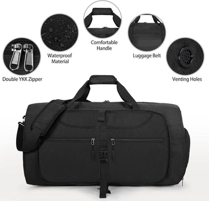 Lubardy Reisetasche Herren 65L 80L 100L Faltbar Sporttasche mit Schuhfach