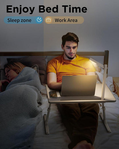 Laptoptisch Betttisch LED Lampe Höhenverstellbar mit Schublade Tablet Schlitz