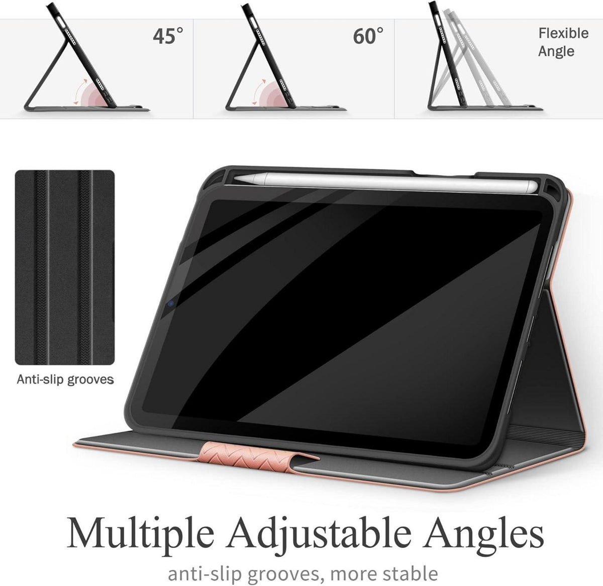 iPad Mini 6 2021 Hülle 8.3 Zoll Stand Cover Stifthalter Veganes Leder-Rosa