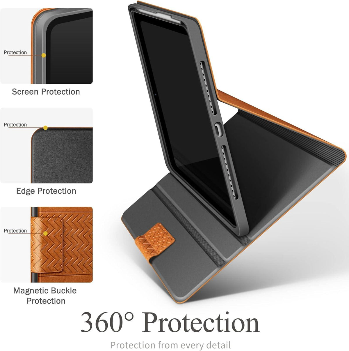 Hülle für iPad Mini 6 2021 8.3 Zoll Stand Cover mit Stifthalter, Auto Schlafen/Wachen, Veganes Leder - Braun