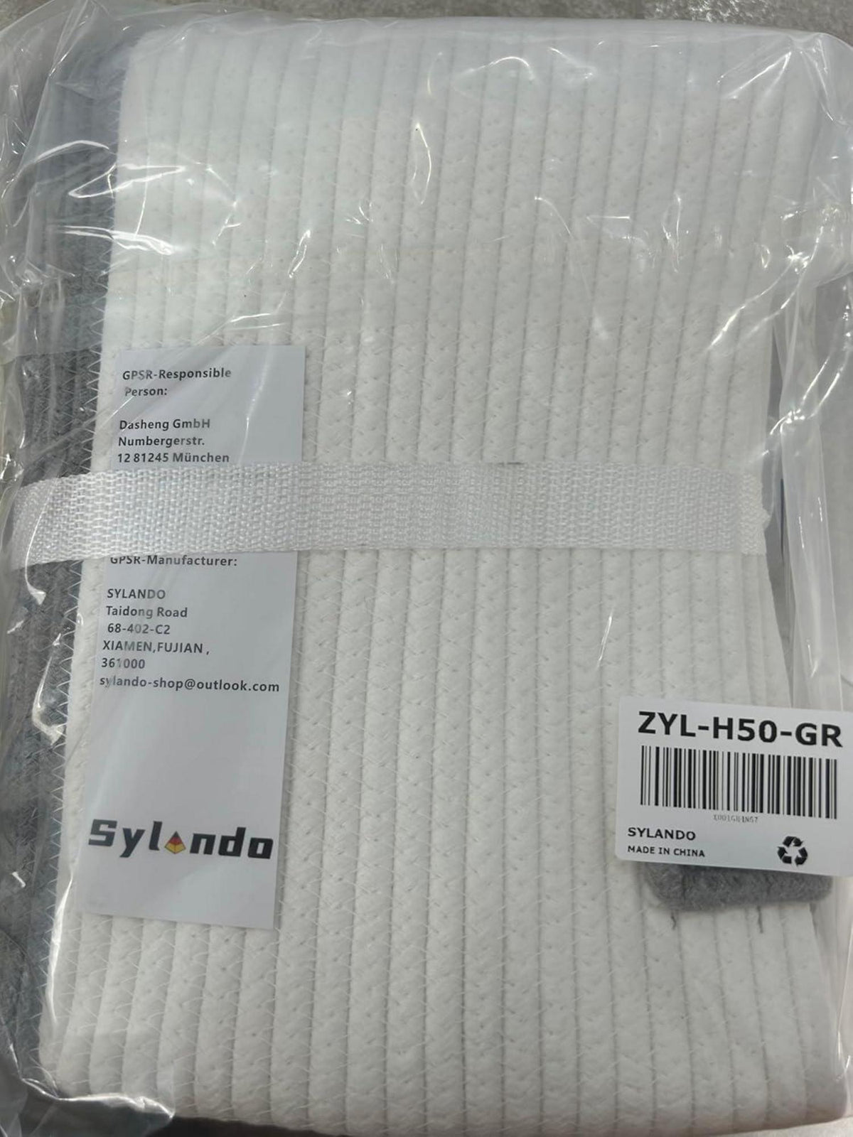 SYLANDO Wäschekorb 58L mit Henkel, Aufbewahrung Spielzeug, Geflochten, Grau
