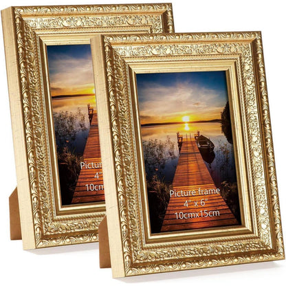 Goldener Vintage Bilderrahmen 10x15 cm 2er Set mit Echtglas