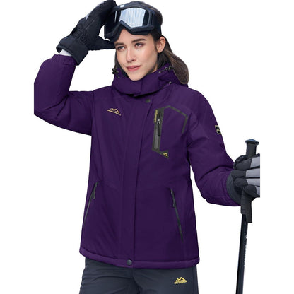 Damen Winterjacke Wasserdicht Winddicht Fleece Dunkelviolett XL