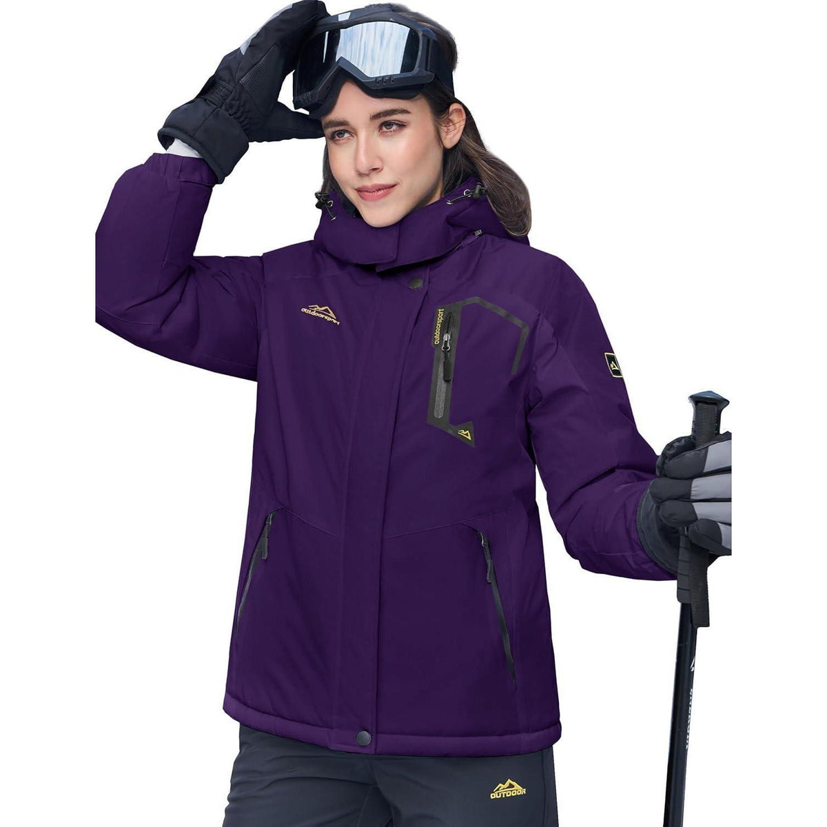 Damen Winterjacke Wasserdicht Winddicht mit Fleece Dunkelviolett