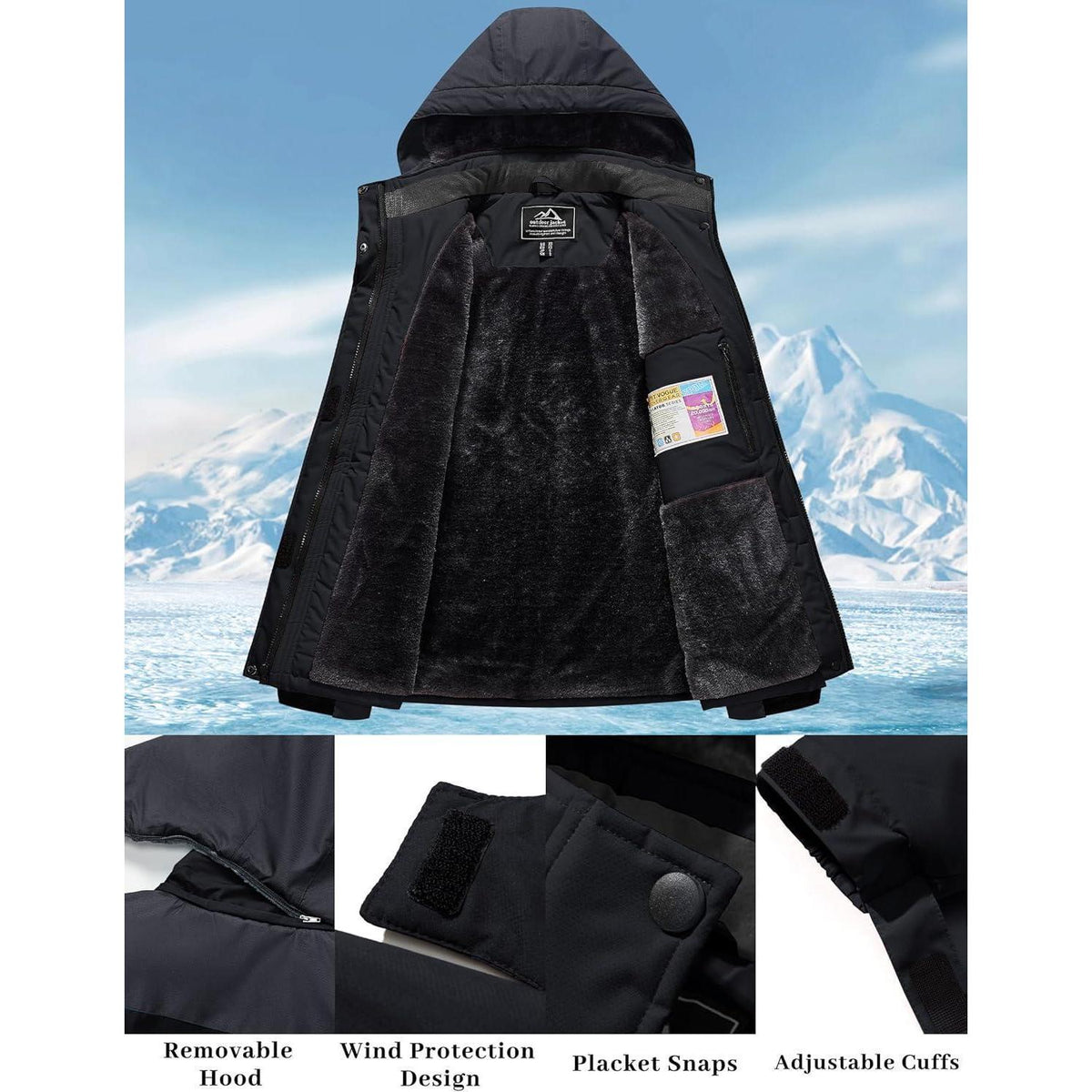 Damen Winterjacke mit Fleece, wasserdicht, abnehmbarer Hut