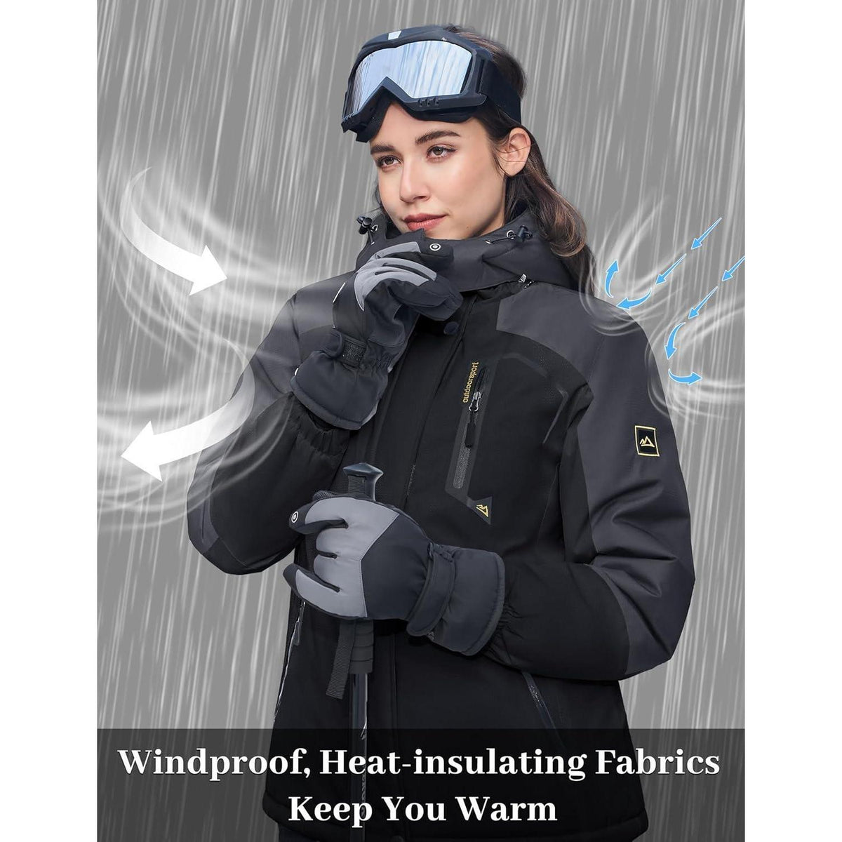 Damen Winterjacke mit Fleece, wasserdicht, abnehmbarer Hut