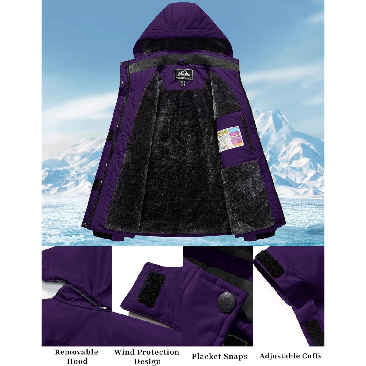 Damen Winterjacke mit Fleece – Wasserdicht & Winddicht – Dunkelviolett
