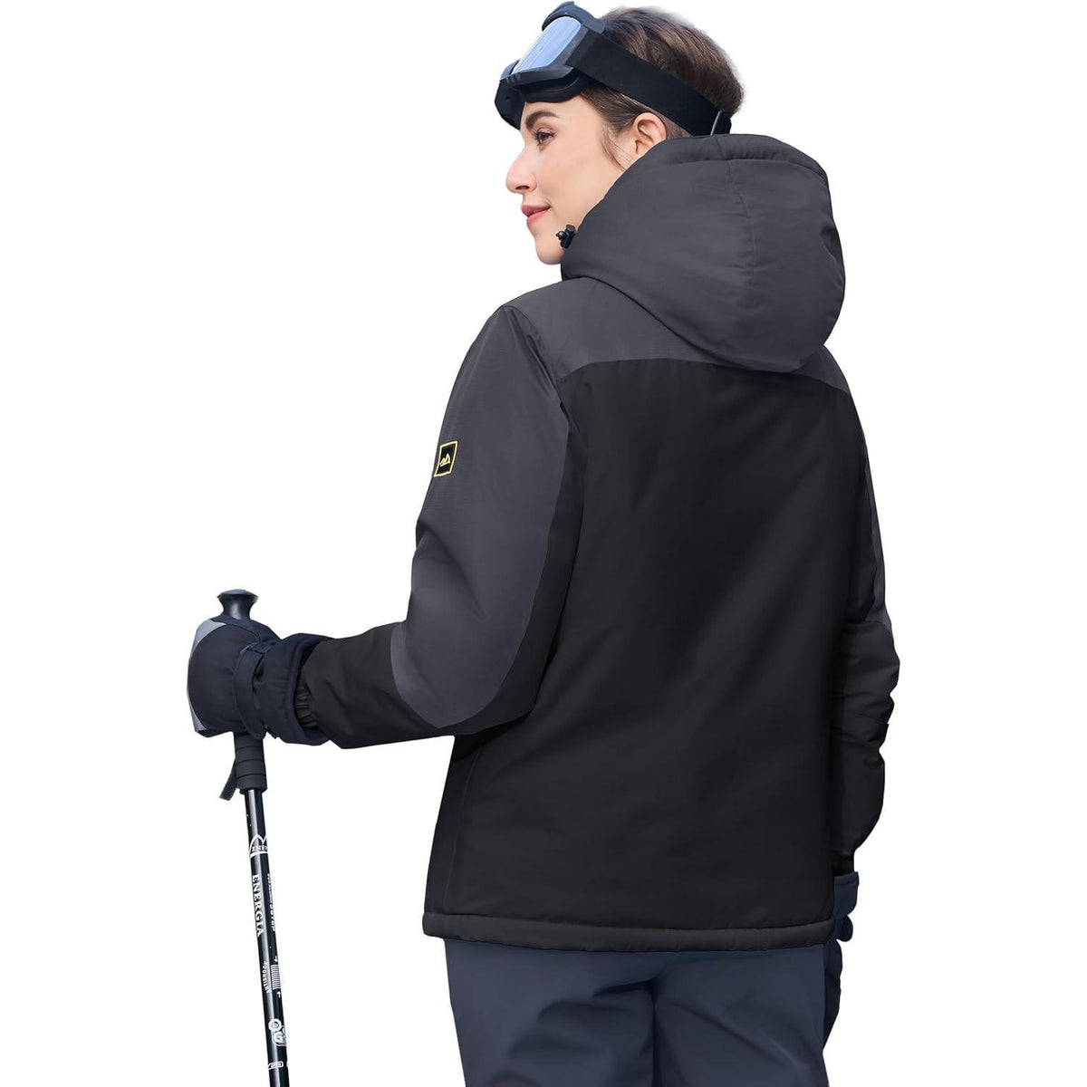 Damen Skijacke Winterjacke Fleece Parka Wasserdicht Schwarz Grau XL