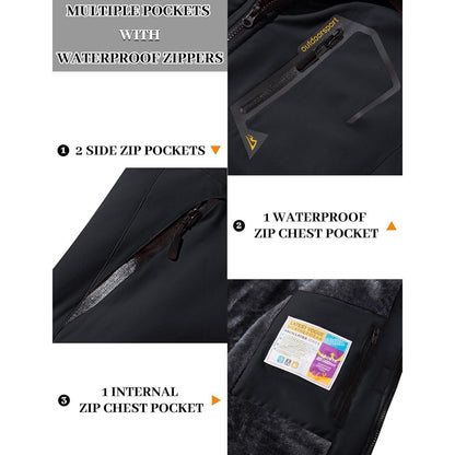 Damen Winterjacke mit Fleece, wasserdicht, abnehmbarer Hut, Schwarz/Grau