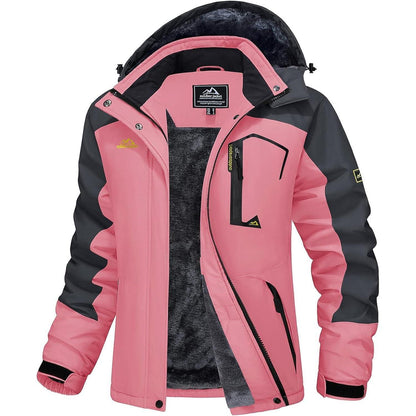 Damen Skijacke Winterjacke Fleece Parka Wasserdicht XXL Rosé