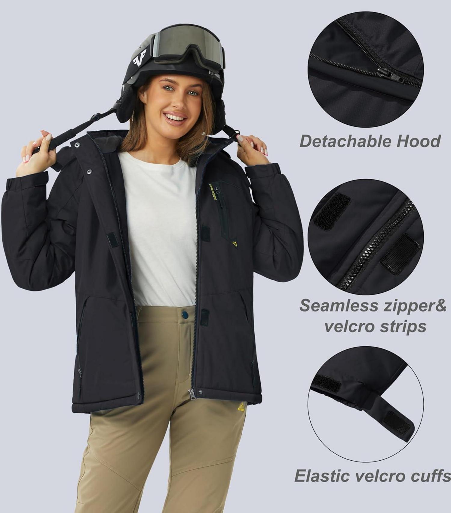 Damen Winterjacke Softshell Outdoor Ski Jacke Fleece gefüttert Schwarz