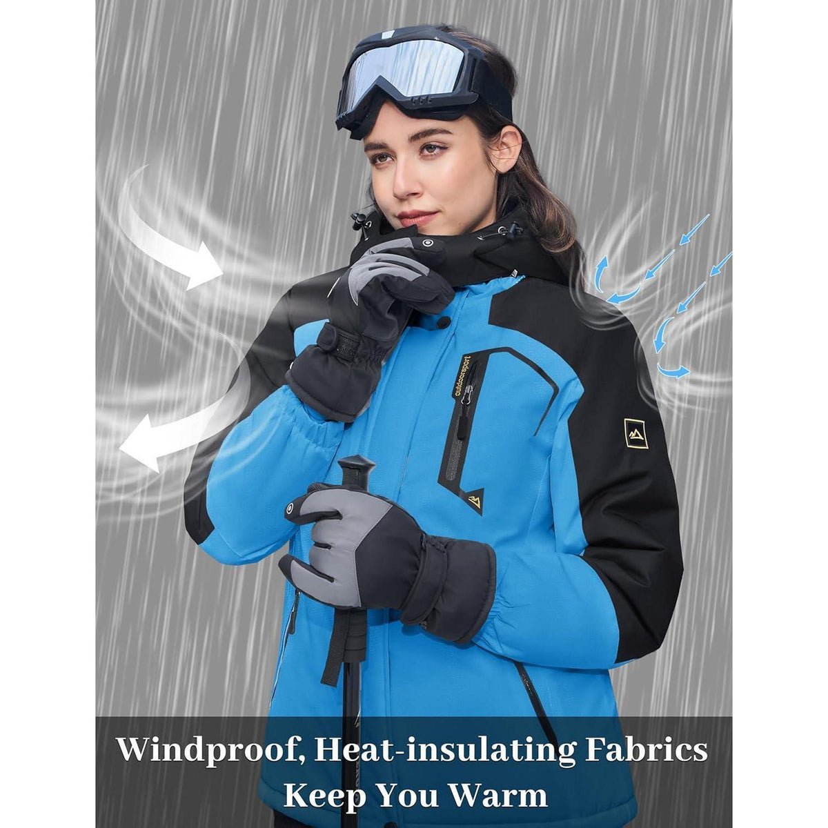 Damen Winterjacke mit Fleece – Wasserdicht & Winddicht – Blau/Schwarz