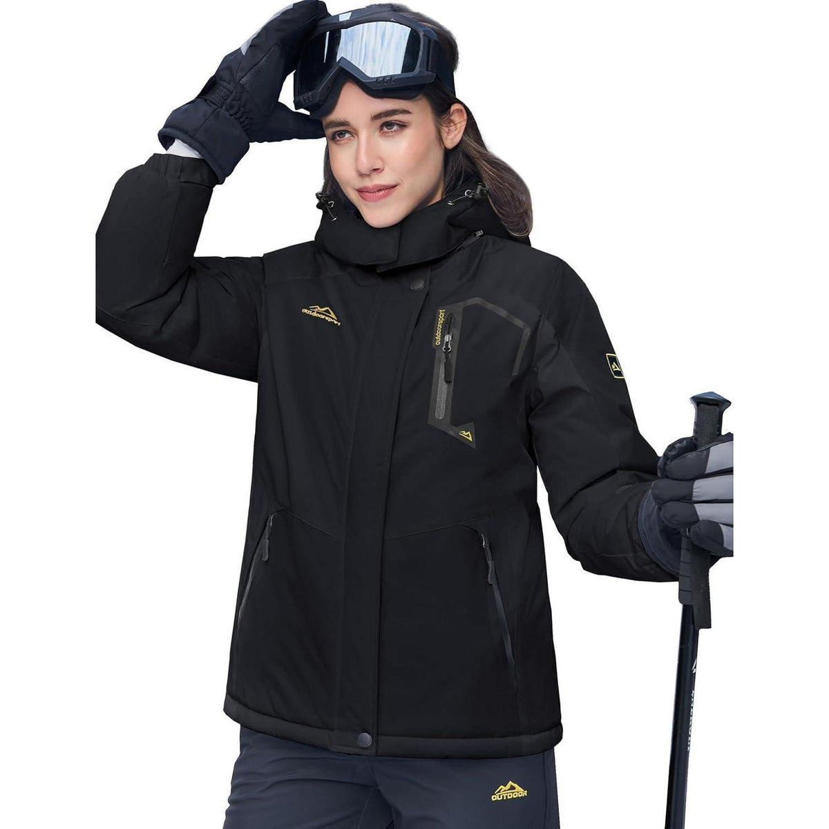 Damen Skijacke Winterjacke Fleece Parka Schwarz