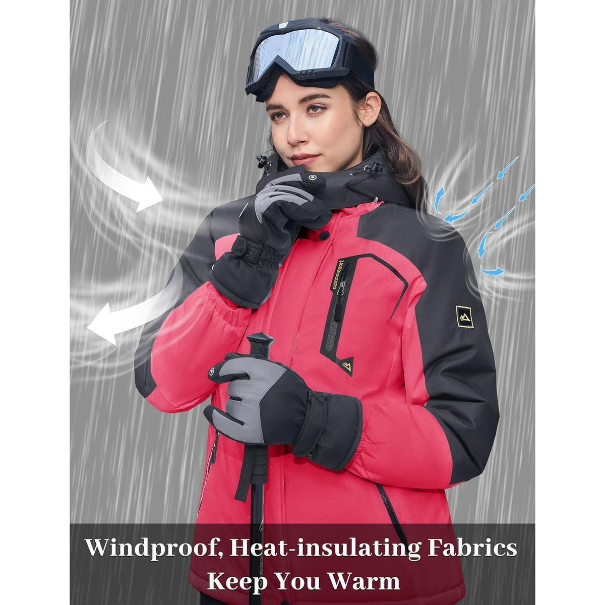 Damen Skijacke Winterjacke mit Fleece – Rosa