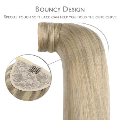 Hellblond Highlights Pferdeschwanz Echthaar Haarverlängerung 45cm