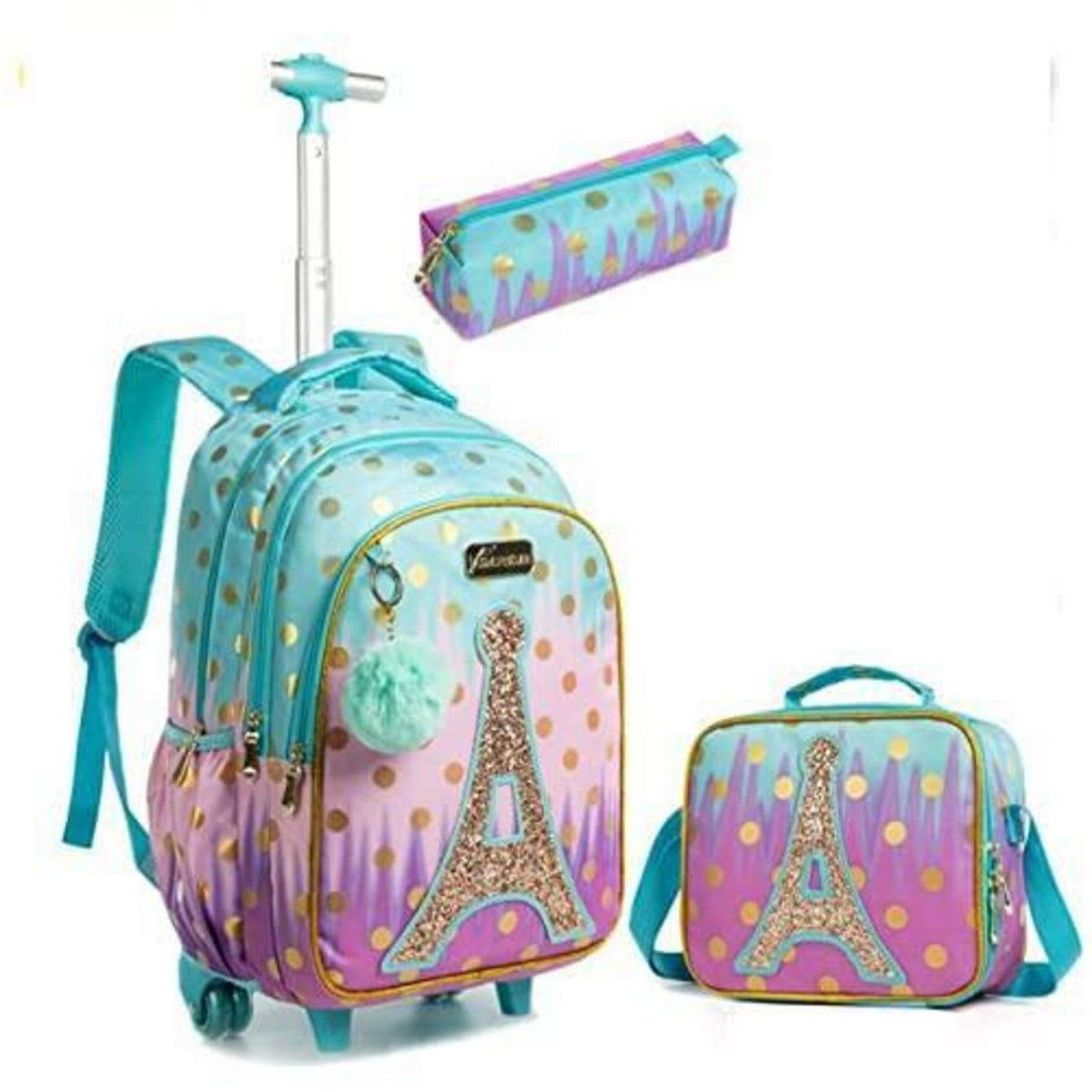 Schultrolley für Mädchen mit Rollen & Federmäppchen