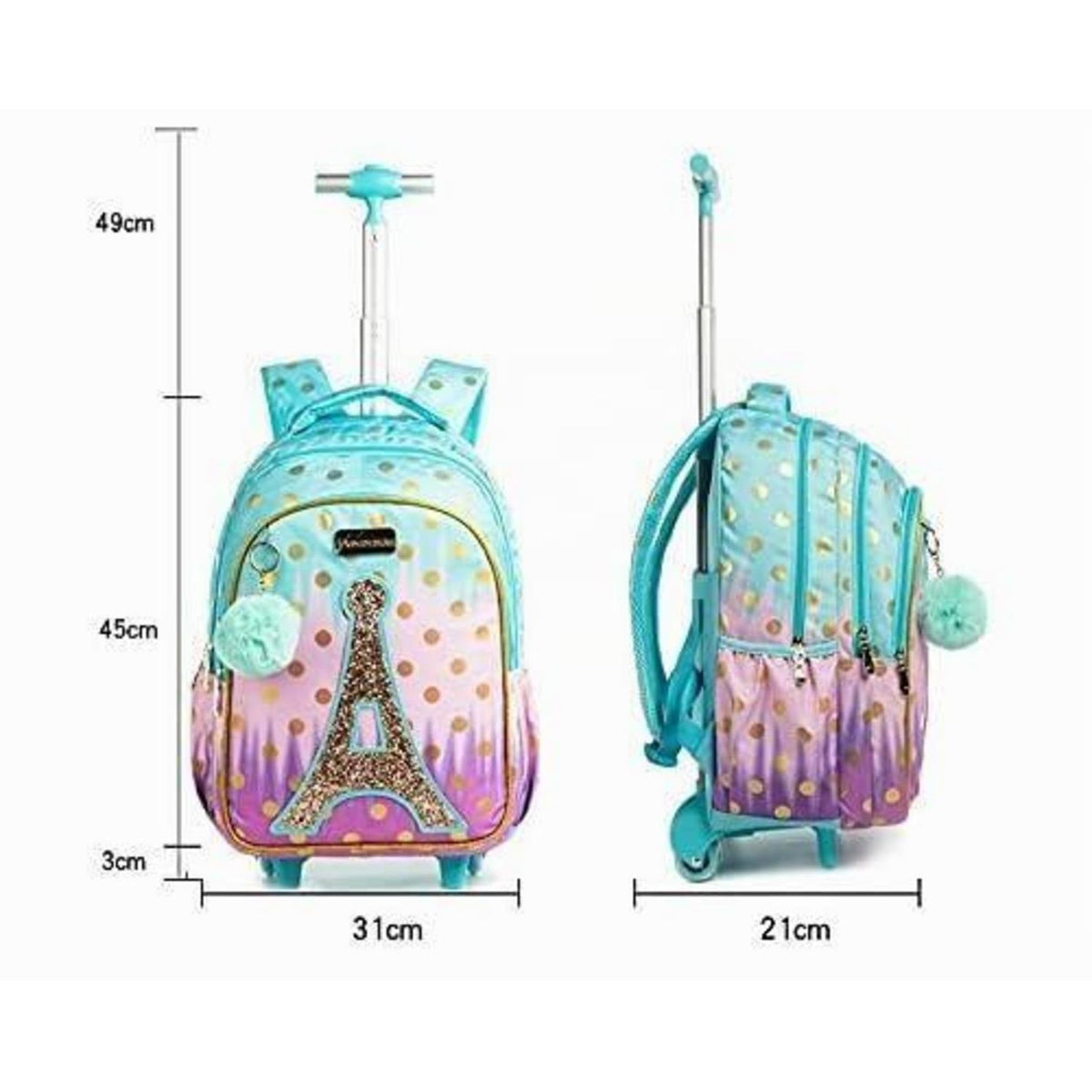 Schultrolley für Mädchen mit Rollen & Federmäppchen