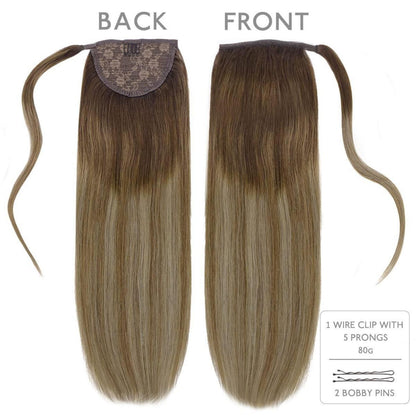 Pferdeschwanz-Extension Echthaar 50cm Mokka Bronde Highlights