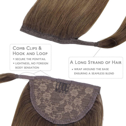 Pferdeschwanz-Extension Echthaar 50cm Mokka Bronde Highlights