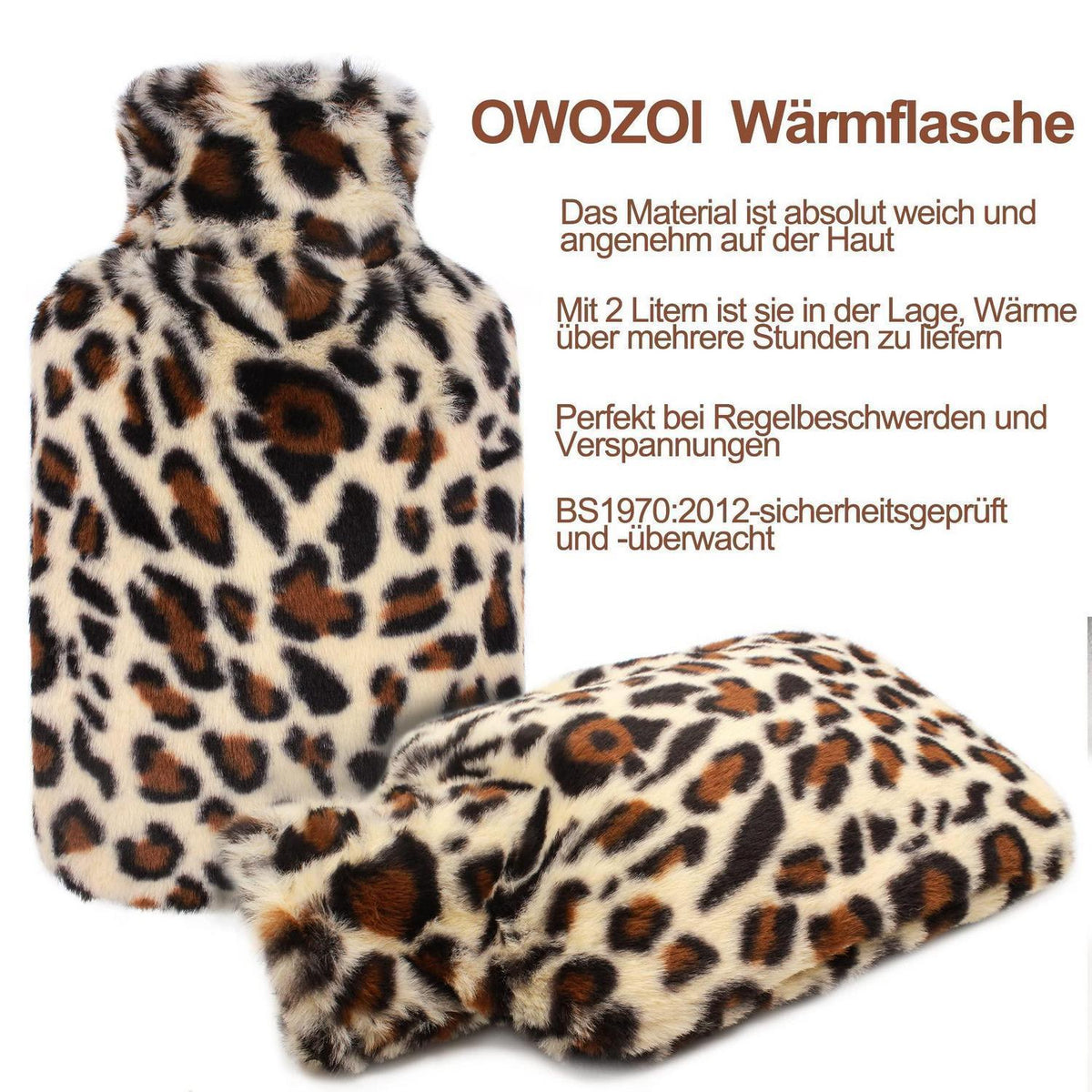 Wärmflasche 2L mit Flausch Bezug & Kängurutasche - Kuschelweich