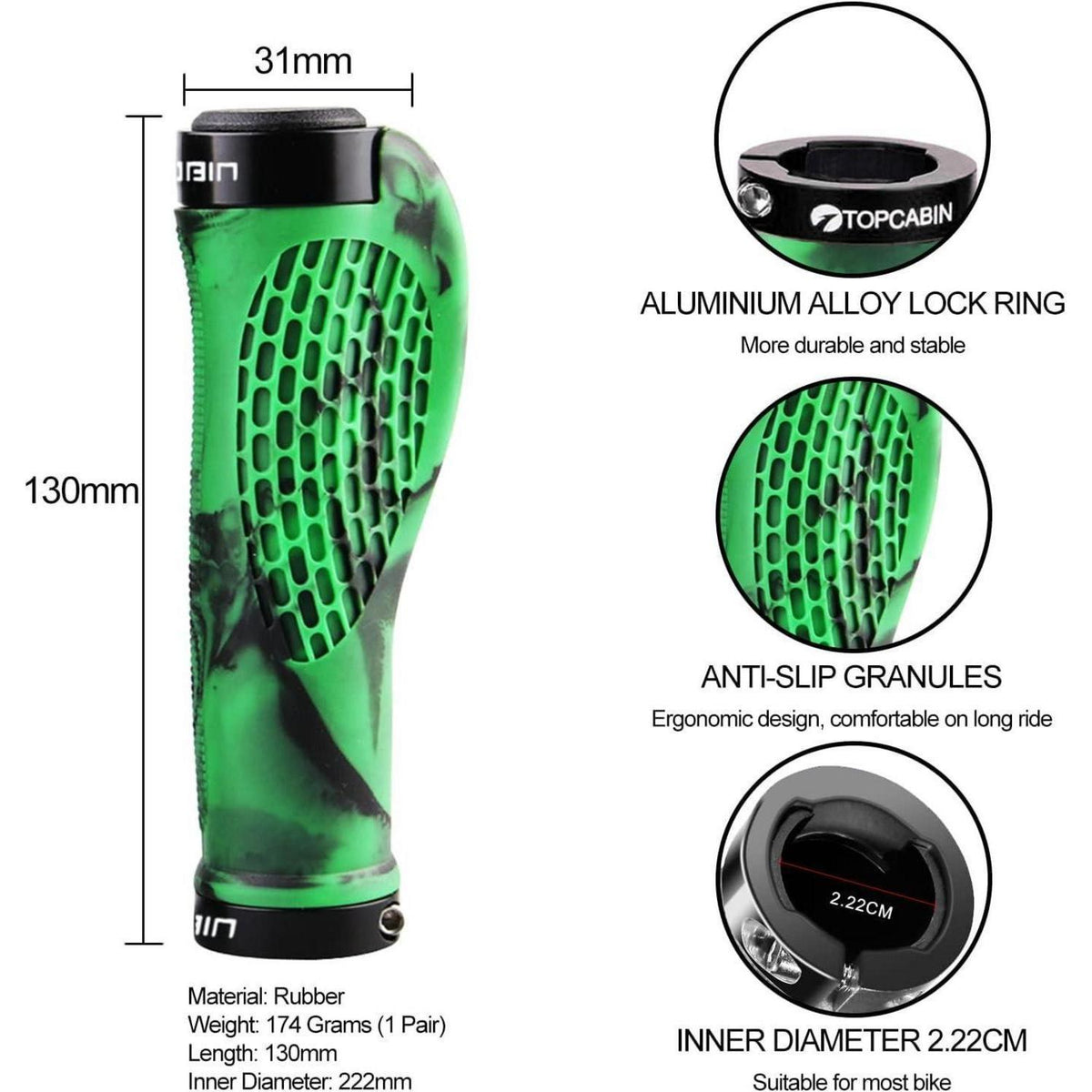 Ergonomische Fahrradgriffe Gummi Grün (1 Paar)