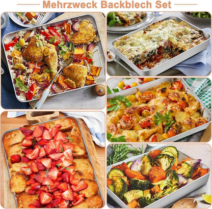 Edelstahl Backblech Set 2er - HaWare Auflaufform Ofenform Kuchenblech 26x20cm