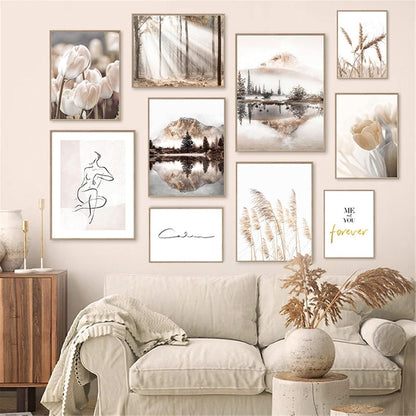 Vintage Premium Poster Set 3er Stilvolle Wandbilder Beige 50x70 cm