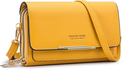 Kleine Handytasche Damen Umhängetasche Schultertasche PU Leder A-gelb
