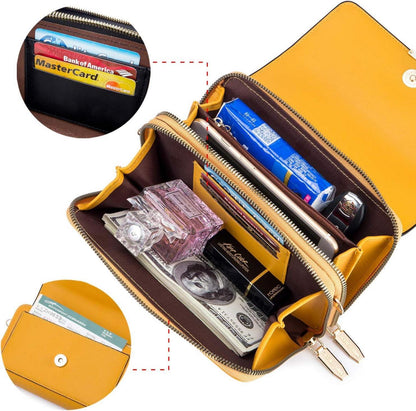 Kleine Damen Umhängetasche PU Leder Handytasche Crossbody A-gelb