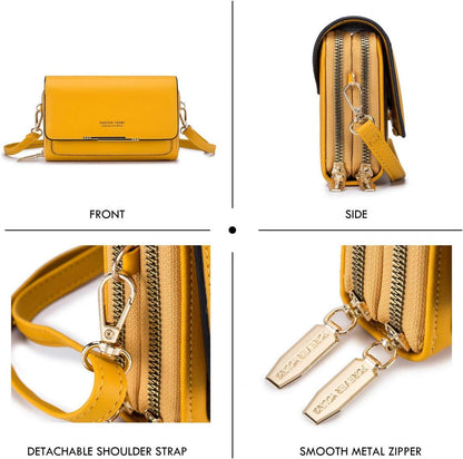 Damen Kleine Umhängetasche PU Leder Crossbody Handytasche Gelb