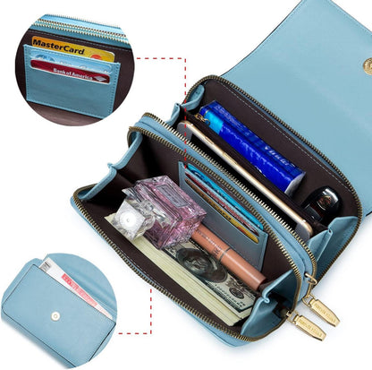 Kleine Damen Umhängetasche PU Leder Crossbody A-hellblau