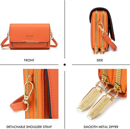 Kleine Umhängetasche PU Leder Handy Schultertasche A-orange