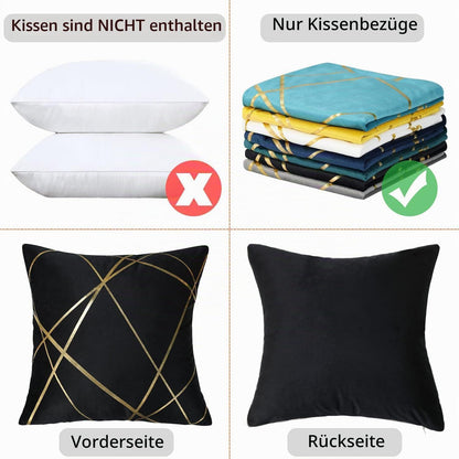 Samt Kissenbezug Schwarz 45x45 cm - 2er Set mit Golddetail