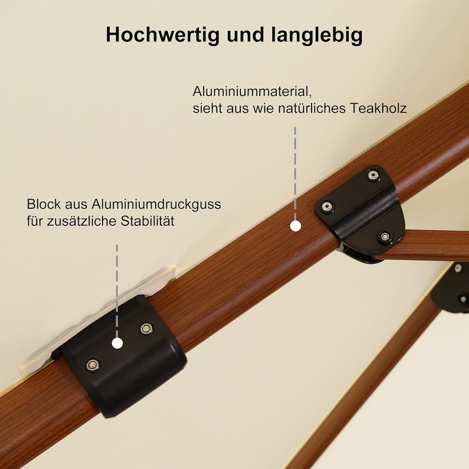 Alu Holzoptik Ampelschirm Rechteckig 270x365cm Marineblau