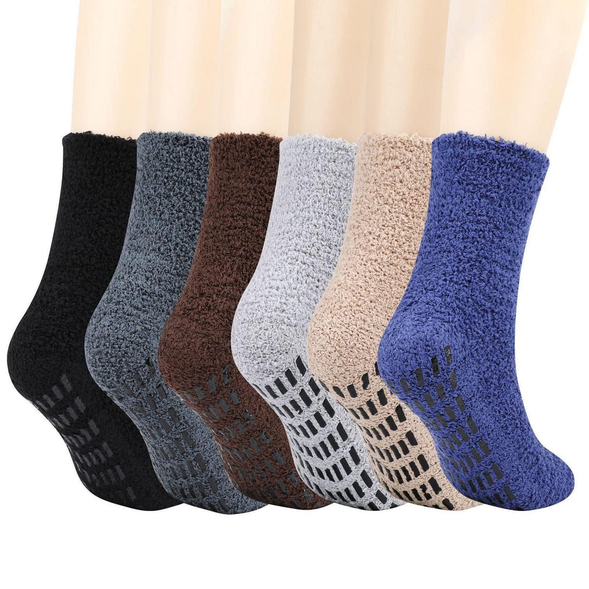 6 Paar flauschige Thermo-Socken mit Anti-Rutsch-Griff