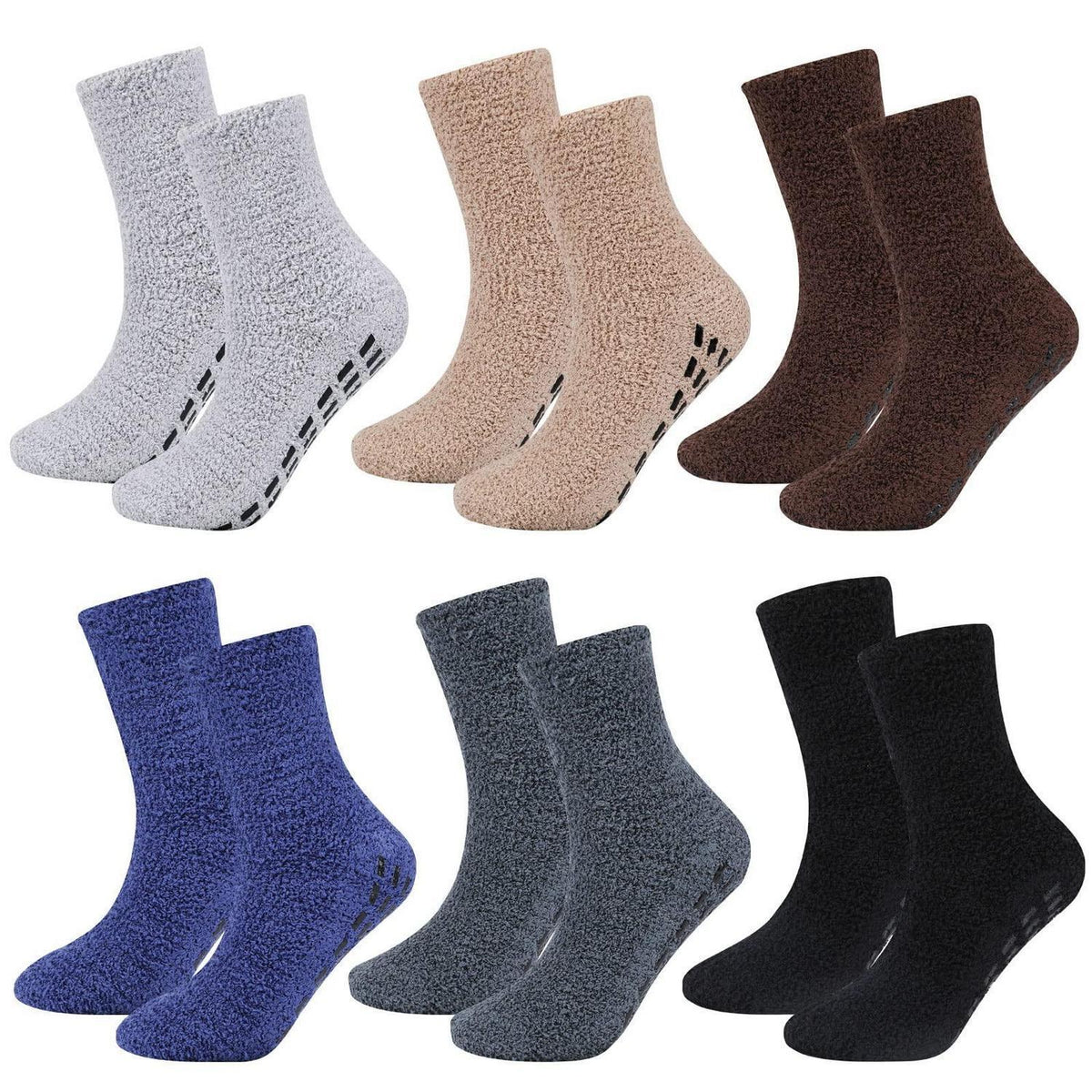 6 Paar flauschige Thermo-Socken mit Anti-Rutsch-Griff