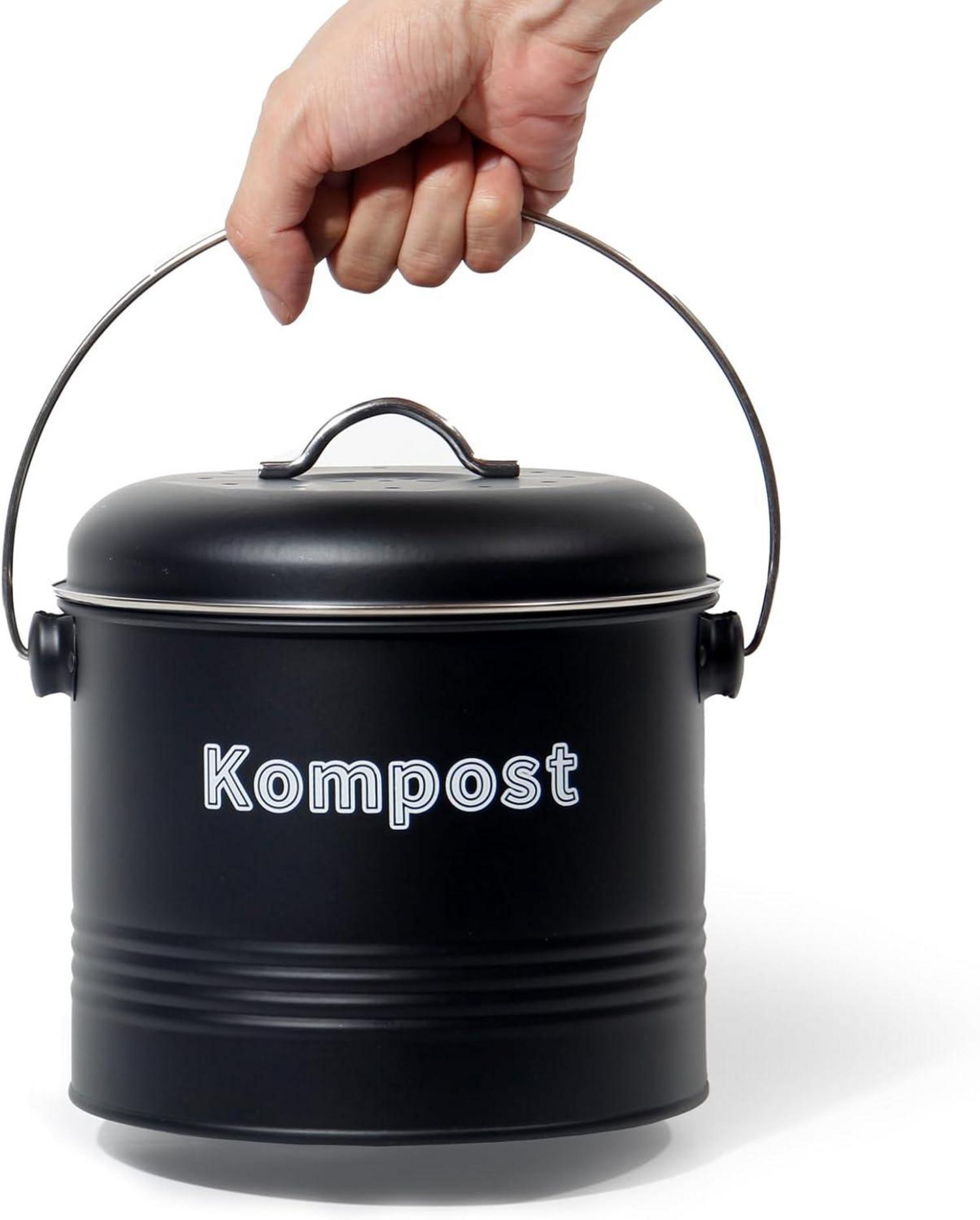 Biomülleimer Küche 3,5 L Aktivkohlefilter Geruchsdicht Schwarz