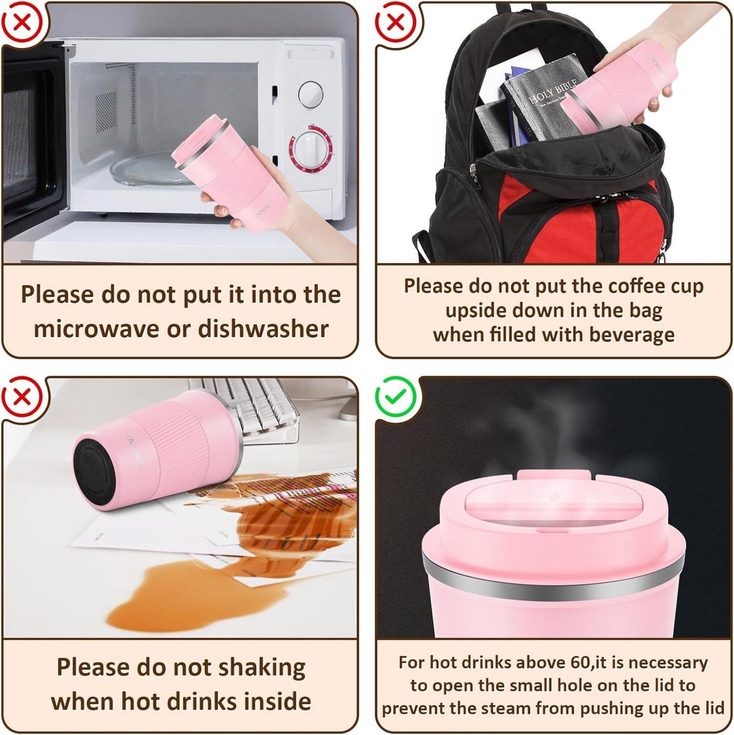 Thermobecher Edelstahl Isolierbecher Travel Mug 380ML Rosa