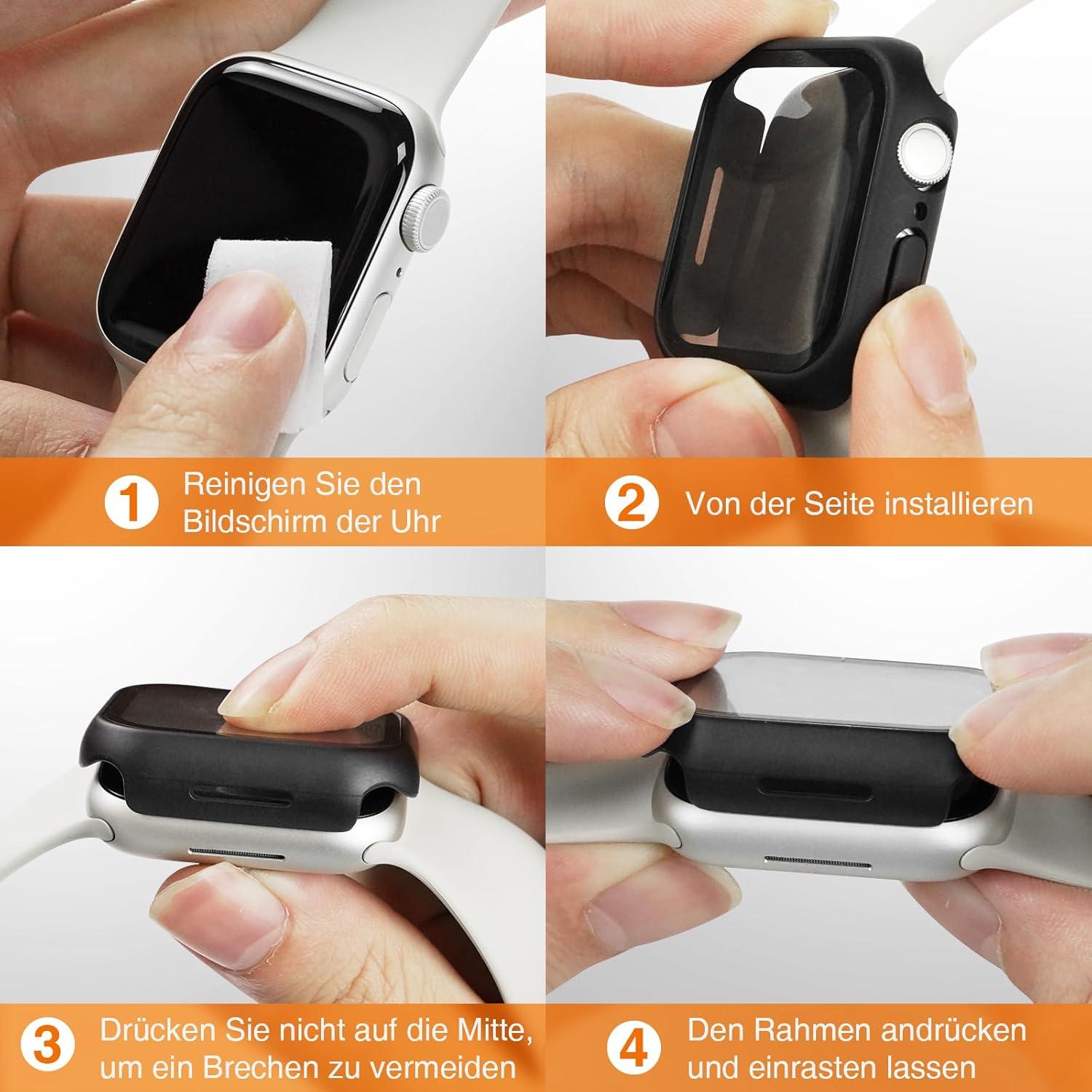 2er Pack Schutzhülle Apple Watch 9/8/7 45mm - 9H Displayschutzfolie