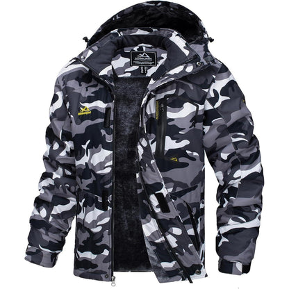 Herren Winterjacke wasserdicht warm gefüttert mit Kapuze L Schwarz Camo