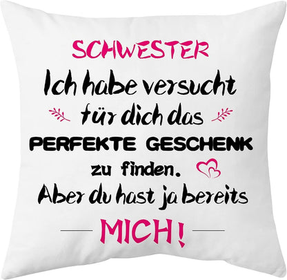 Schwester Kissenbezug 40x40cm Weiß Geburtstagsgeschenk Weihnachten