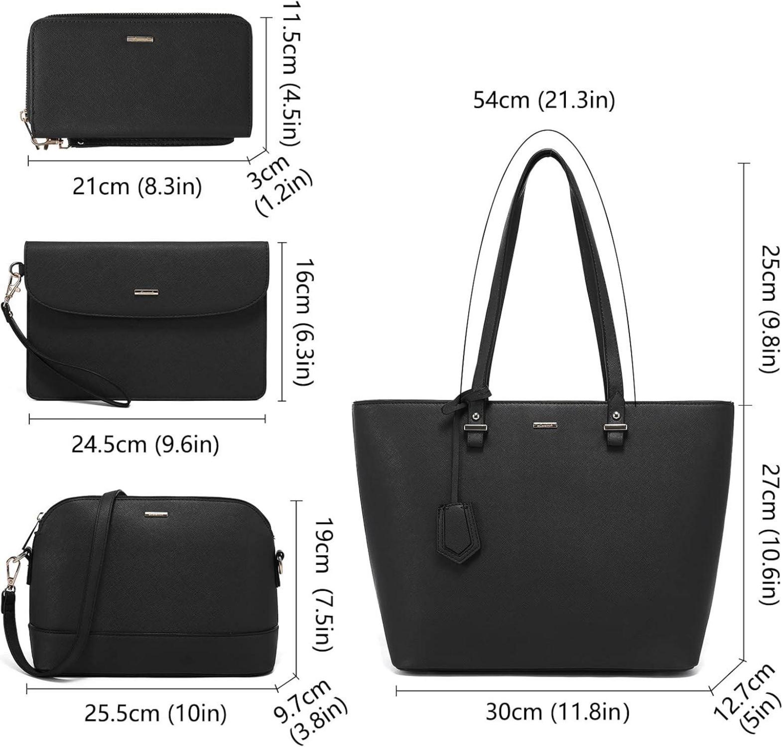 Schwarze Damen Handtasche Set Schultertasche Geldbörse