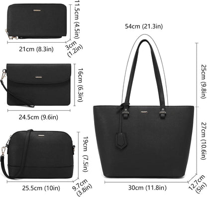 Schwarze Damen Handtasche Set Schultertasche Geldbörse