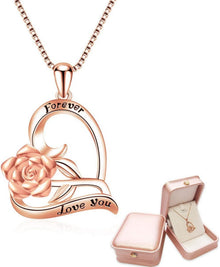 925 Sterling Silber Herzkette mit roségoldener Gravur - Silber