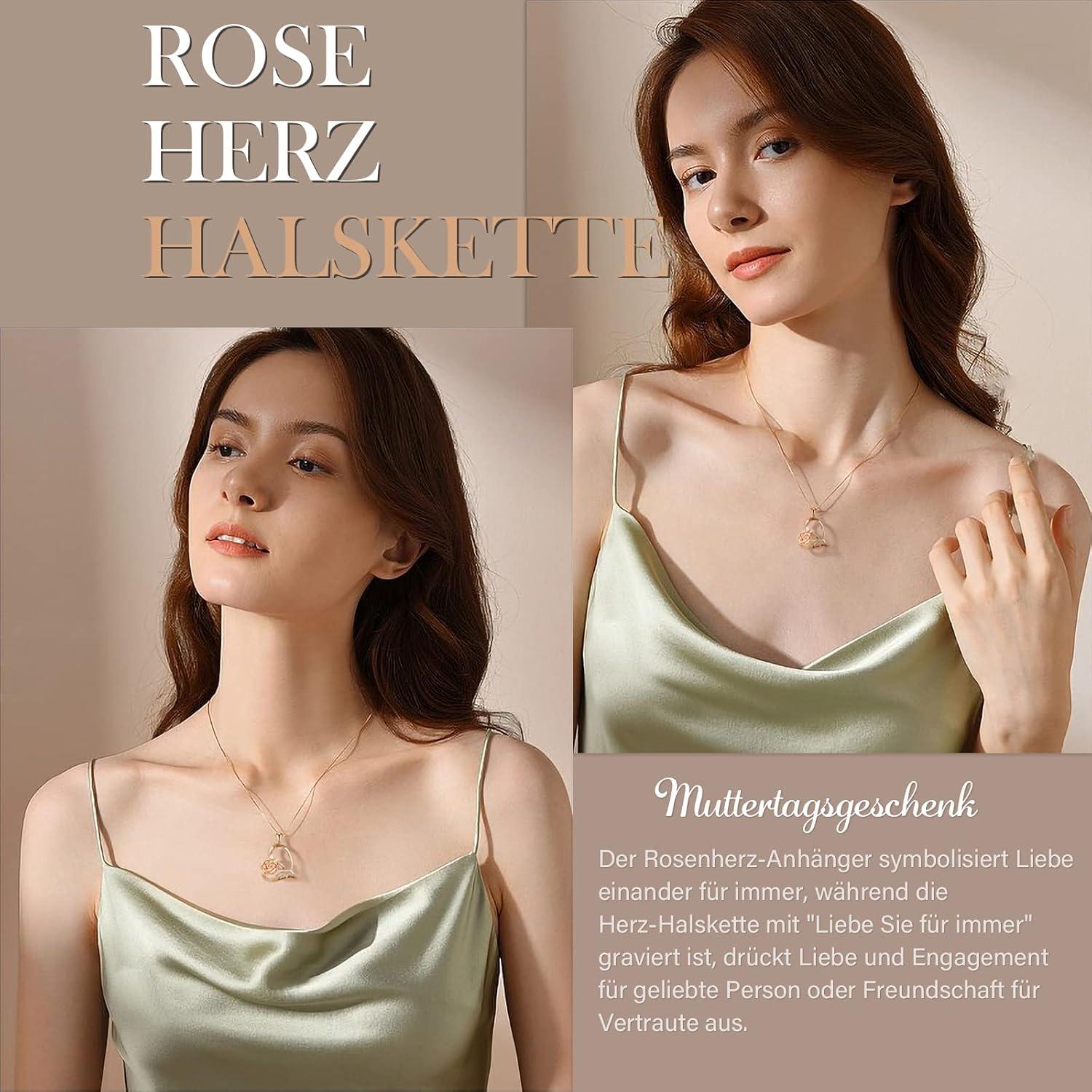 Halskette Damen Silber 925 Herzkette roségold Geschenk Muttertag
