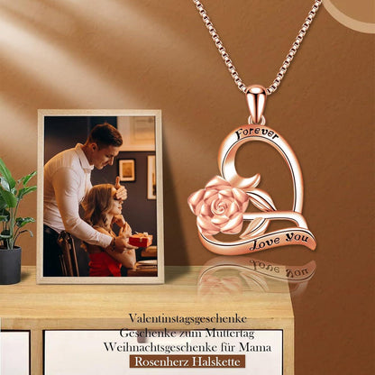 SWEETIME Damen Halskette Silber 925 Herz-Anhänger roségold
