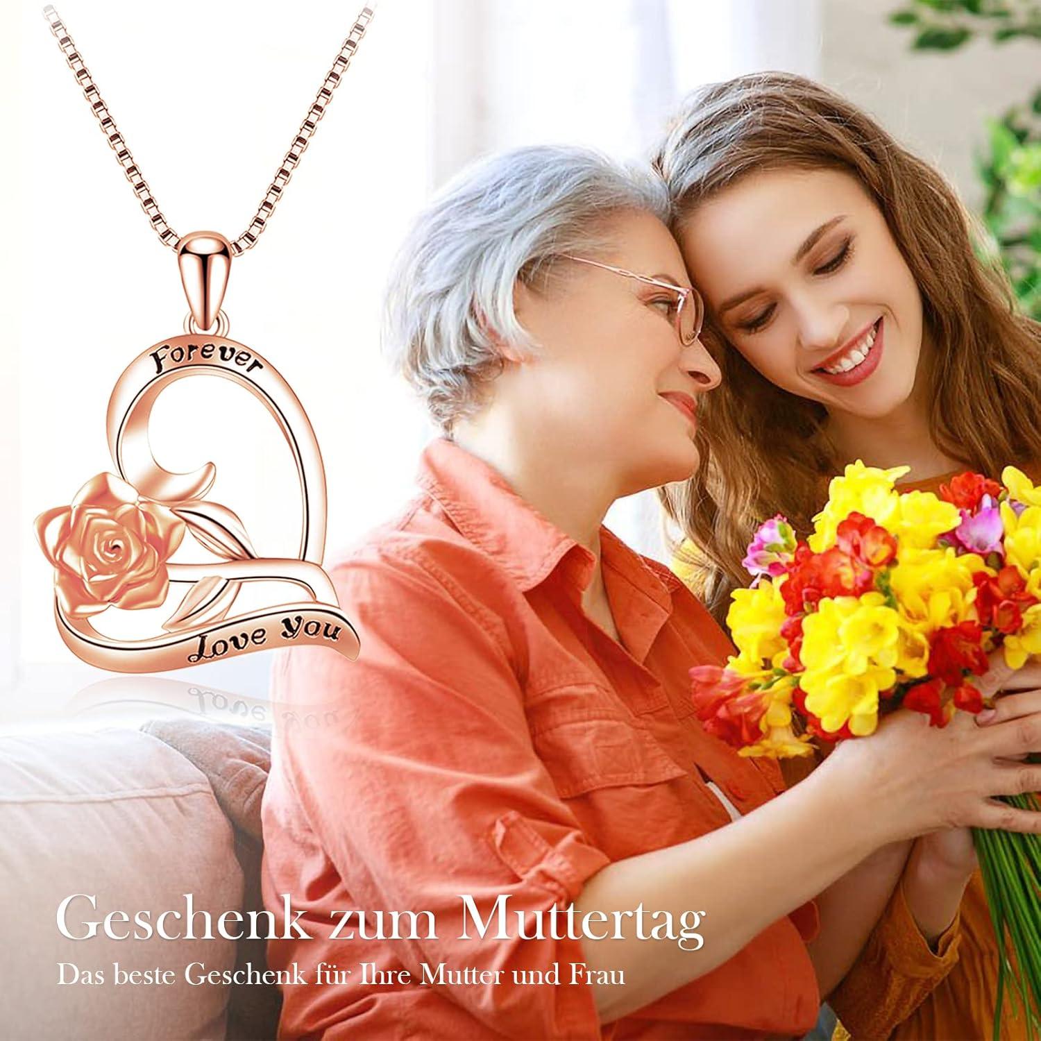 SWEETIME Damen Halskette Silber 925 Herzkette in roségold
