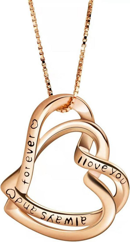 925 Sterling Silber Halskette Doppelherz Rosegold