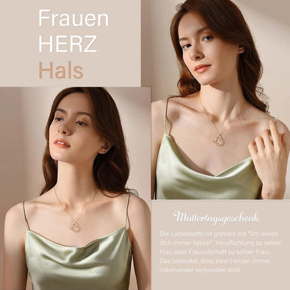 925 Sterling Silber Halskette Doppelherz in Roségold, Geschenk für