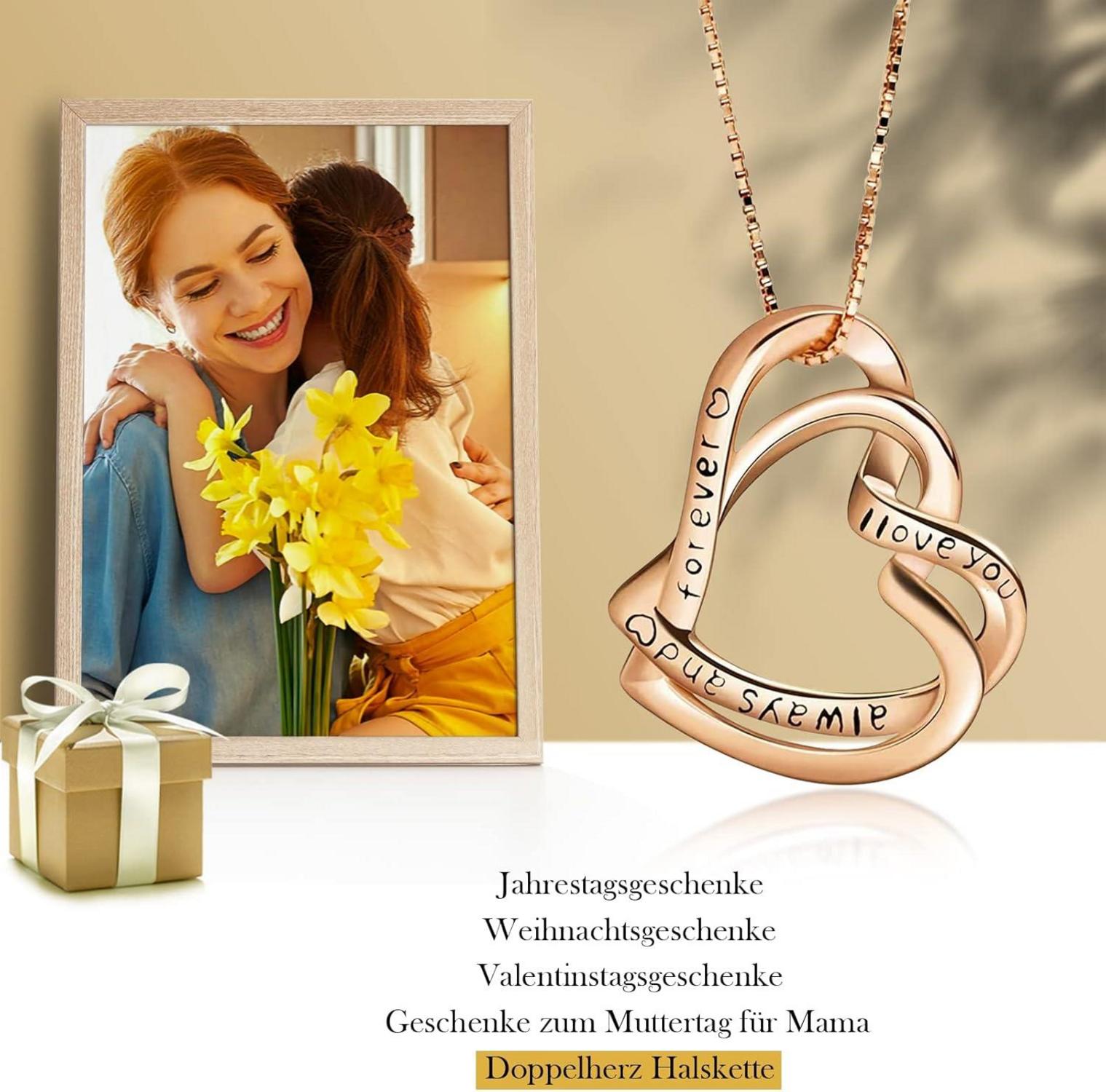 Doppelherz Halskette 925 Silber Rosegold Geschenk Frauen
